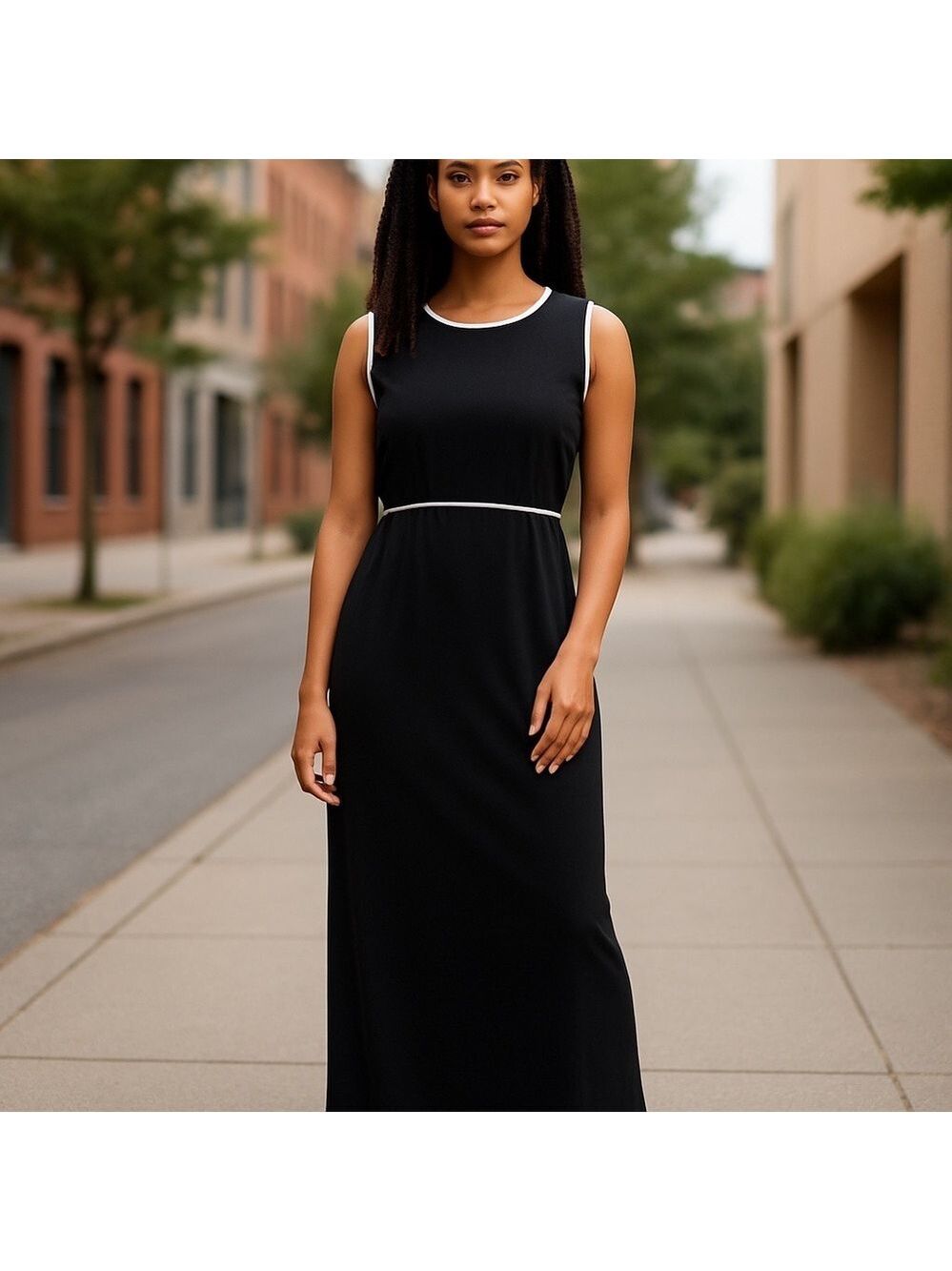 NWOT Y2K LIZ CLAIBORNE BLACK & WHITE MINIMALIST SLEEVELESS MAXI DRESS SZ 12